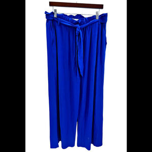 David Meister Women's Trousers Linen Palazzo Lounge Pants Blue - Regular